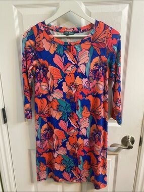 Anthropologie Fleur Bleue Floral Lilly T-shirt Dress Long Sleeve Womens Size XS